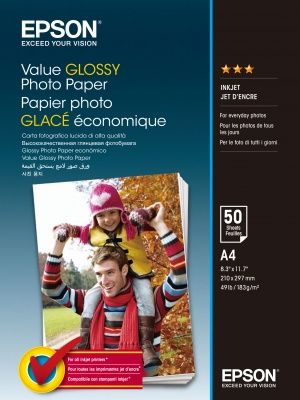 EPSON Value Glossy Photo Paper, foto papír, lesklý, bílý, A4, 200 g/m2, 50 ks, C13S400036,