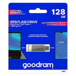 Goodram USB flash disk, USB 3.0 (3.2 Gen 1), 128GB, ODA3, stříbrný, ODA3-1280S0R11, USB A