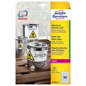 Avery Zweckform etikety 45.7mm x 21.2mm, A4, matné, bílé, 48 etiket, velmi odolné, baleno