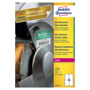 Avery Zweckform etikety 99.1mm x 139mm, A4, bílé, 4 etikety, velmi odolné, baleno po 40 ks