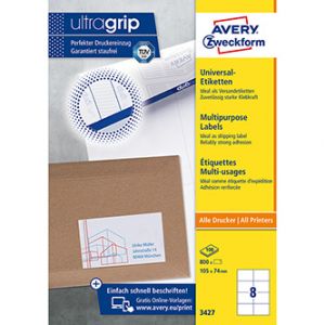 Avery Zweckform etikety 105mm x 74mm, A4, bílé, 8 etiket, baleno po 100 ks, 3427, pro lase