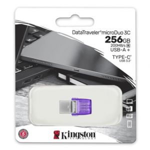 Kingston USB flash disk OTG, USB 3.0 (3.2 Gen 1), 256GB, Data Traveler microDuo3 G2, stříb