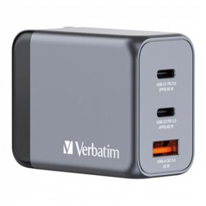 VERBATIM GaN 65W cestovní nabíječka do sítě USB 3.0, USB C, šedá, vyměnitelné vidlice C