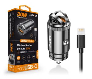 Aligator mini nabíječka do auta Power Delivery 30W,USB-C + USB-A, USB-C kabel pro iPhone/i