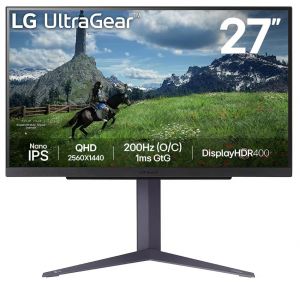 LG monitor 27GS85Q-B  IPS 27"/ 2560x1440 / 180Hz/ 400cdm / 1ms/ 1000:1/DP/HDMI/PIVOT černý