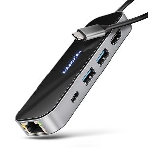 AXAGON HMC-6GLN, USB 5Gbps hub, 2x USB-A, USB-C, HDMI 4k/60Hz, RJ-45 GLAN, PD 100W, kabel 