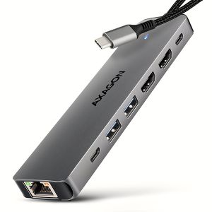 AXAGON HMC-7HX2, USB 5Gbps hub, 2x USB-A, USB-C, 2x HDMI 4k/60Hz, RJ-45 GLAN, PD 100W, kab